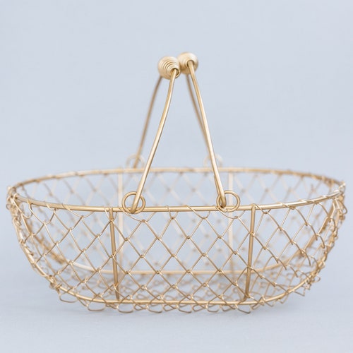 Champagne Gold Wire Basket with Double Swing Handles