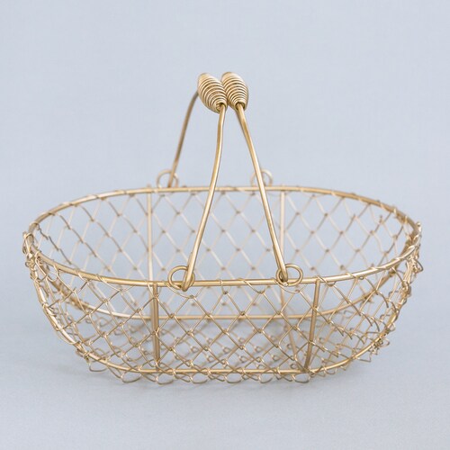 Champagne Gold Wire Basket with Double Swing Handles