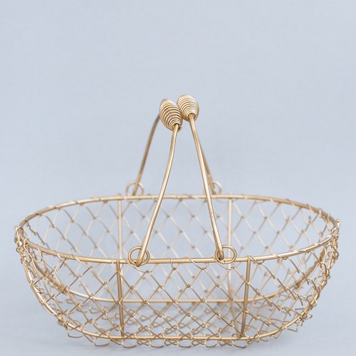 Champagne Gold Wire Basket with Double Swing Handles