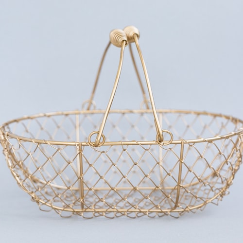 Champagne Gold Wire Basket with Double Swing Handles
