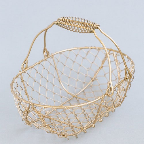 Champagne Gold Wire Basket with Double Swing Handles