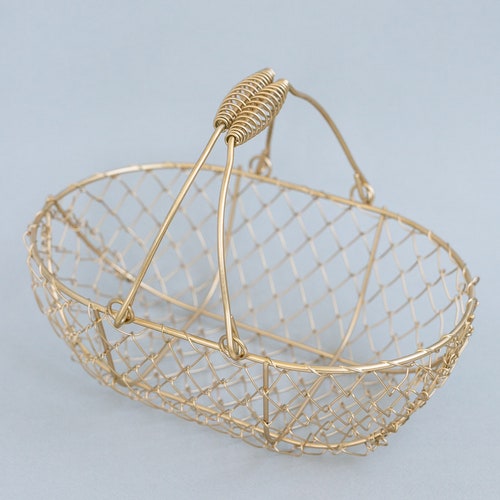 Champagne Gold Wire Basket with Double Swing Handles