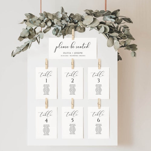 Minimalist Wedding Seating Chart Cards – Editable Template