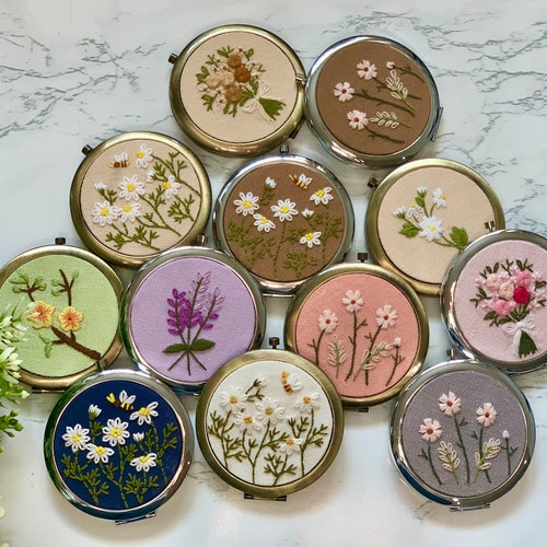 Floral Hand-Embroidered Pocket Mirror