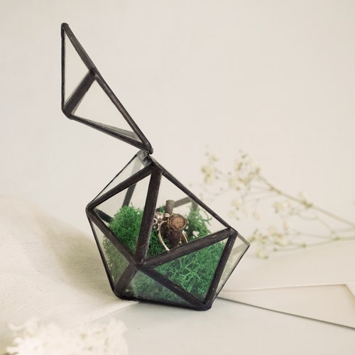 Glass Wedding Ring Box | Engagement Ring Holder with Moss & Pebbles