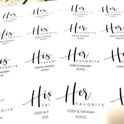 40 Personalized "His & Her" Wedding Stickers with Self-Sealing Bags