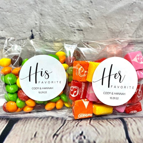 40 Personalized "His & Her" Wedding Stickers with Self-Sealing Bags