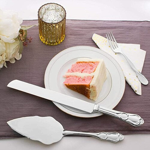 Classic Silver Engraved Wedding Cake Knife & Server Set