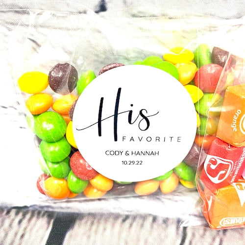 40 Personalized "His & Her" Wedding Stickers with Self-Sealing Bags