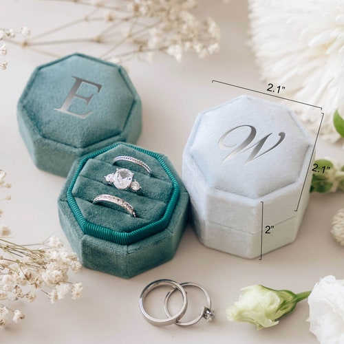 Triple Slot Velvet Ring Box – Personalized Monogram Engagement & Wedding Ring Box, 21 Colors Available