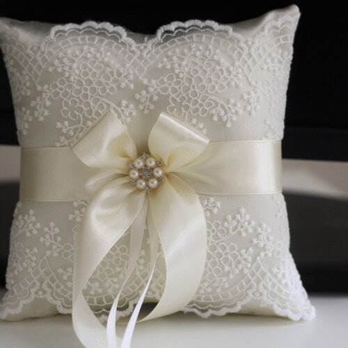 Flower Girl Basket and Ring Bearer Pillow Set – Ivory Wedding Accessories with Lace and Satin