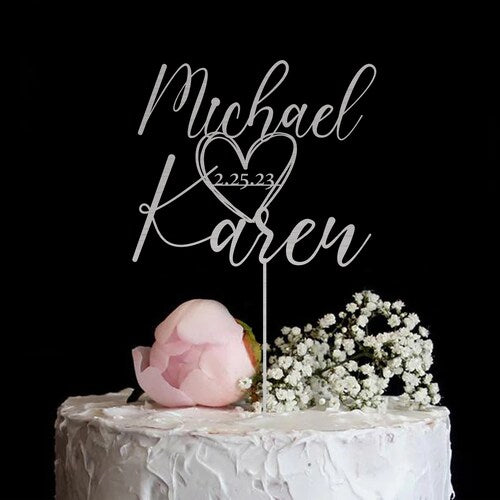 Personalized Wedding Cake Topper with Date – Custom Script Design