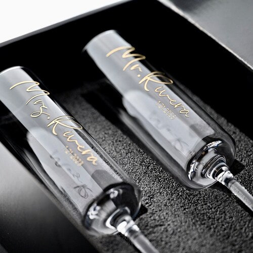 Personalized Modern Champagne Flutes with Gift Box