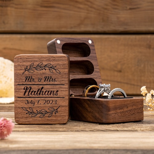Triple Flip Wooden Ring Box – Custom Wedding Engagement Ring Box, 3 Slots