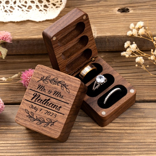 Triple Flip Wooden Ring Box – Custom Wedding Engagement Ring Box, 3 Slots