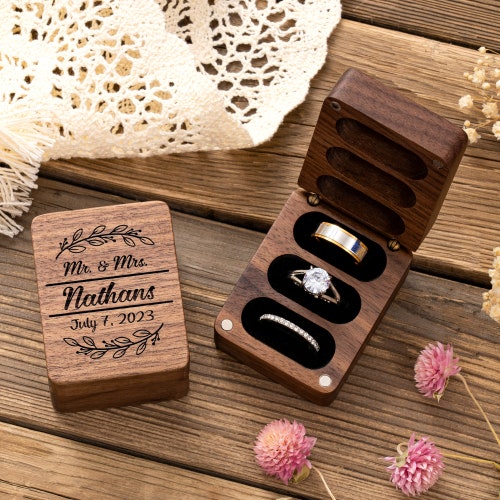 Triple Flip Wooden Ring Box | Custom Wedding & Engagement Ring Holder