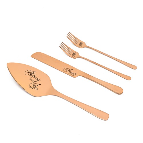 Engraved Wedding Cake Cutting Set – Champagne Knife, Server, & Forks