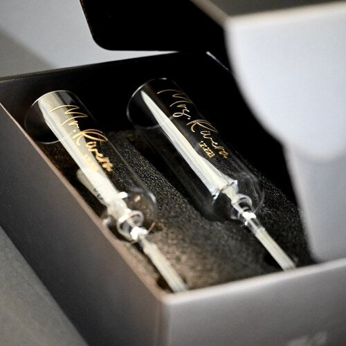 Personalized Modern Champagne Flutes with Gift Box