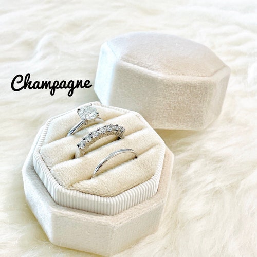 Triple Octagon Velvet Ring Box | Personalized Monogrammed 3-Slot Engagement & Wedding Ring Holder