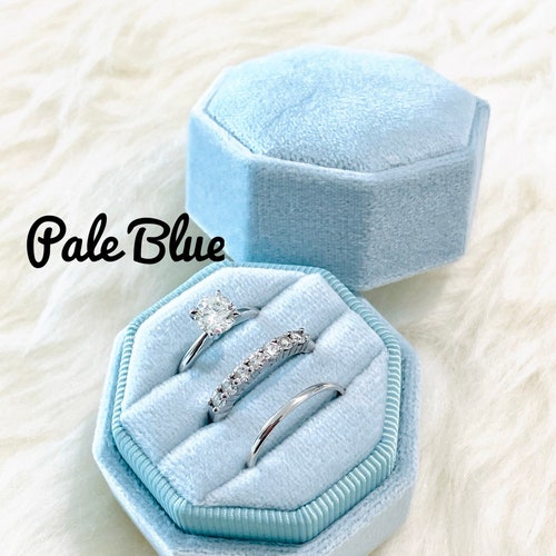 Triple Octagon Velvet Ring Box | Personalized Monogrammed 3-Slot Engagement & Wedding Ring Holder