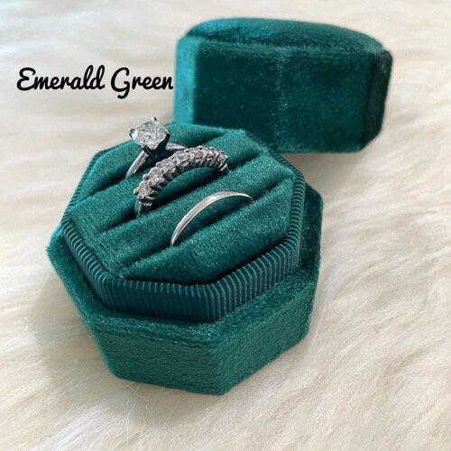 Triple Octagon Velvet Ring Box | Personalized Monogrammed 3-Slot Engagement & Wedding Ring Holder