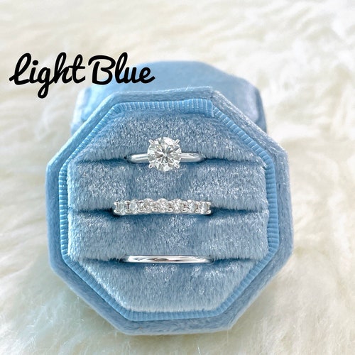 Triple Octagon Velvet Ring Box | Personalized Monogrammed 3-Slot Engagement & Wedding Ring Holder