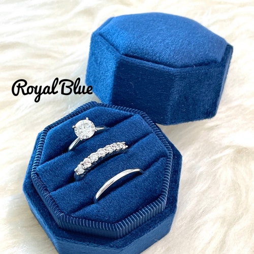 Triple Octagon Velvet Ring Box | Personalized Monogrammed 3-Slot Engagement & Wedding Ring Holder