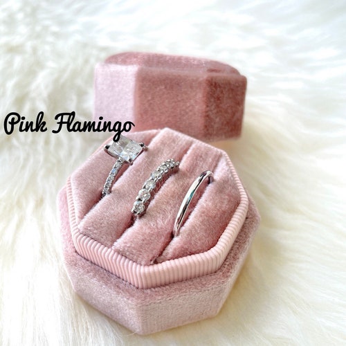 Triple Octagon Velvet Ring Box | Personalized Monogrammed 3-Slot Engagement & Wedding Ring Holder