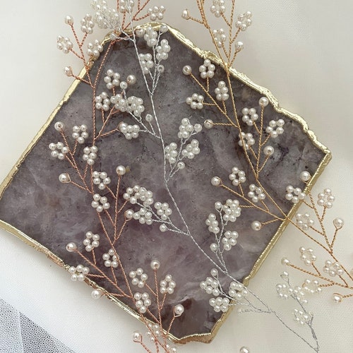 Delicate Crystal Bridal Hair Vine with Babys Breath – Vintage Silver Hair Piece