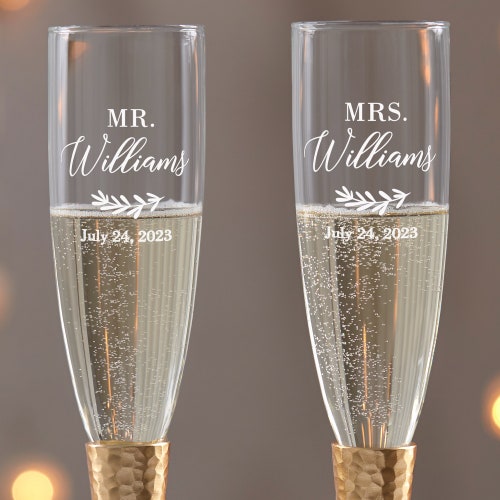 Laurels of Love Gold Hammered Cake Knife & Server or Champagne Flute Set