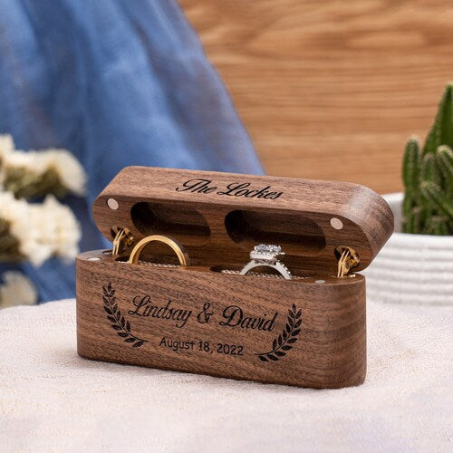 Personalized Wooden Engagement & Wedding Ring Box – Double Slot