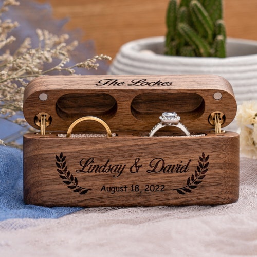 Personalized Wooden Engagement & Wedding Ring Box – Double Slot
