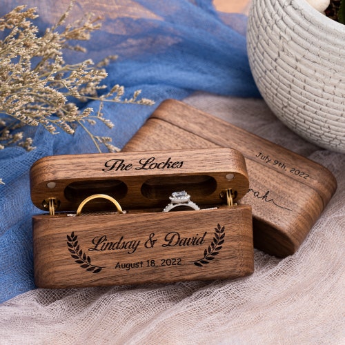 Personalized Wooden Engagement & Wedding Ring Box – Double Slot
