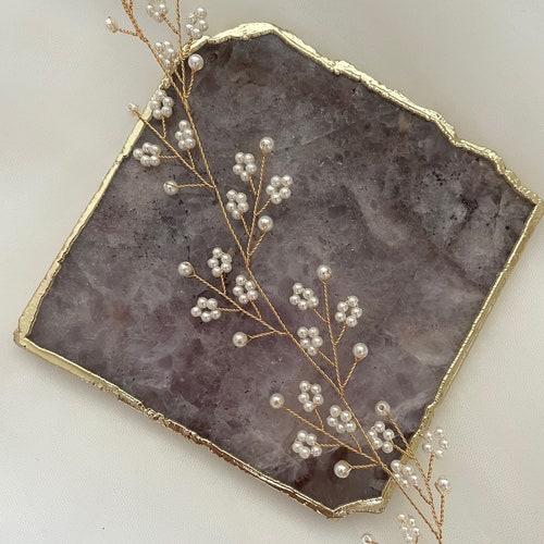 Delicate Crystal Bridal Hair Vine with Babys Breath – Vintage Silver Hair Piece