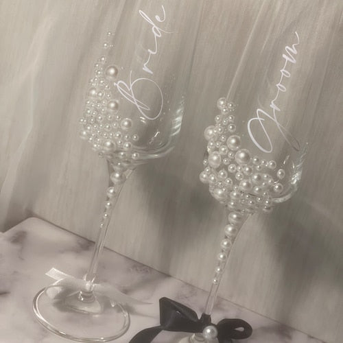 Personalized Pearl Crystal Champagne Flute