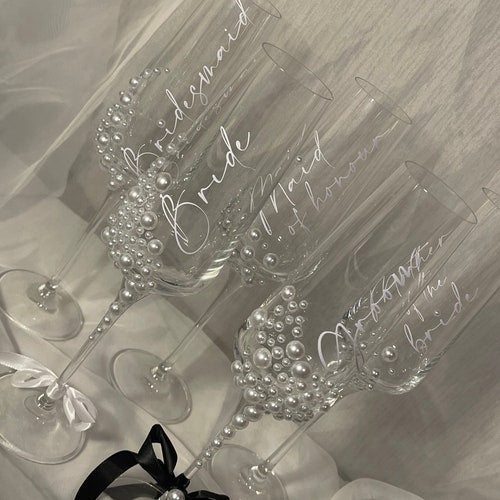 Personalized Pearl Crystal Champagne Flute