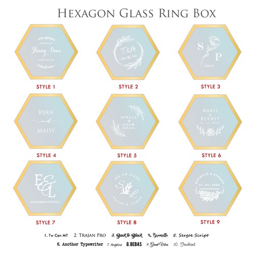 Personalized Hexagon Glass Ring Box with Moss | Gold or Rose Gold