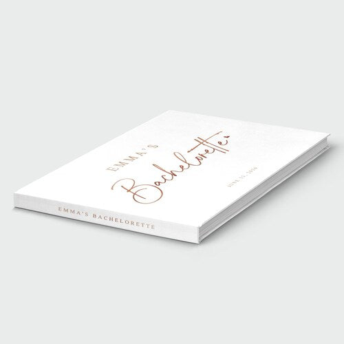 Custom Bachelorette Party Guest Book | White & Rose Gold