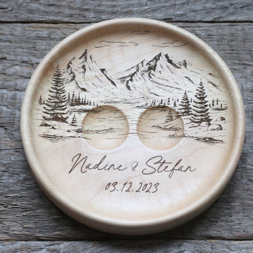 Mountain View Wedding Ring Dish – Personalized Wood Ring Holder