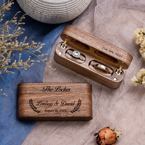 Personalized Wooden Engagement & Wedding Ring Box – Double Slot