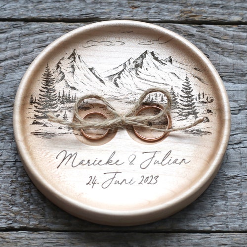 Mountain View Wedding Ring Dish – Personalized Wood Ring Holder
