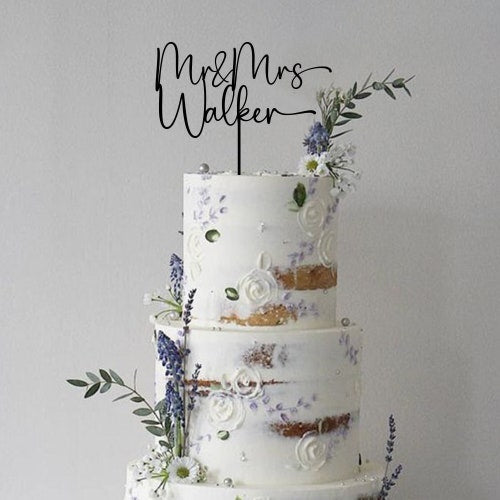 Personalized Wooden Wedding Cake Topper – Mr & Mrs with Last Name and Wedding Date