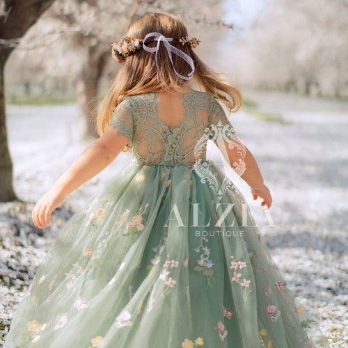 Sage Green Embroidered Flower Girl Dress Joy Wedding Store Sage Green Embroidered Flower Girl Dress Joy Wedding Store
