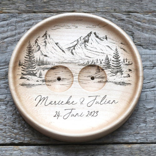 Mountain View Wedding Ring Dish – Personalized Wood Ring Holder