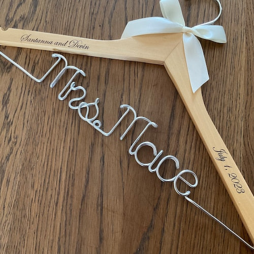 Personalized Wedding Dress Hanger with Silver Wire Name