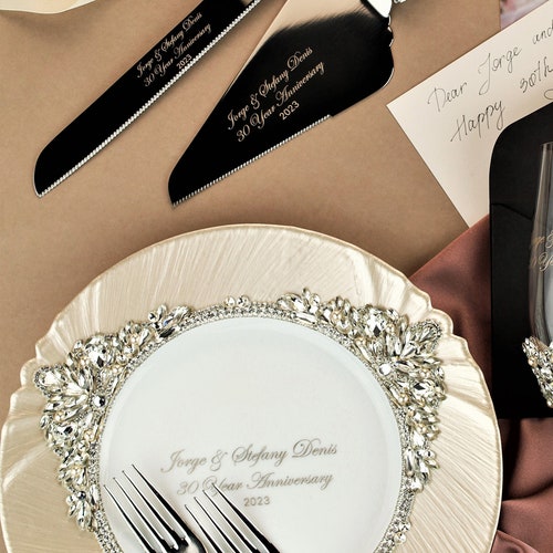 Personalized Champagne Flutes and Cake Cutting Set for Weddings & Anniversaries