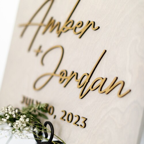 3D Gold Wooden Wedding Welcome Sign