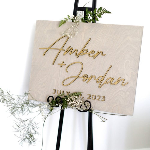 3D Gold Wooden Wedding Welcome Sign