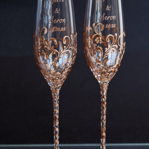 Gold Champagne Flutes and Cake Server Set – Personalized Wedding Gift