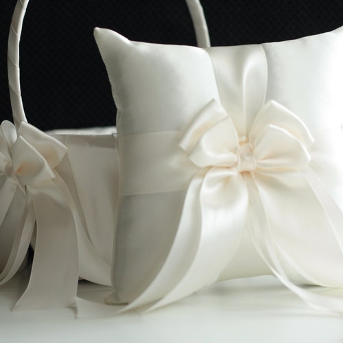Flower Girl Basket and Ring Bearer Pillow Set